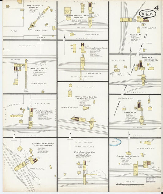 Sanborn Fire Insurance Map from Weir, Cherokee County, Kansas (1893), Sheet #0004 - Historic Sanborn Fire Insurance Map Print, vintage old map wall art, antique decor, genealogy gift, Kansas Kansas map