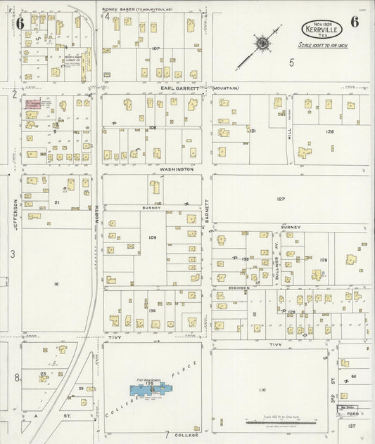 Sanborn Fire Insurance Map from Kerrville, Kerr County, Texas (1924), Sheet #0006 - Historic Sanborn Fire Insurance Map Print, vintage old map wall art, antique decor, genealogy gift, Texas Texas map
