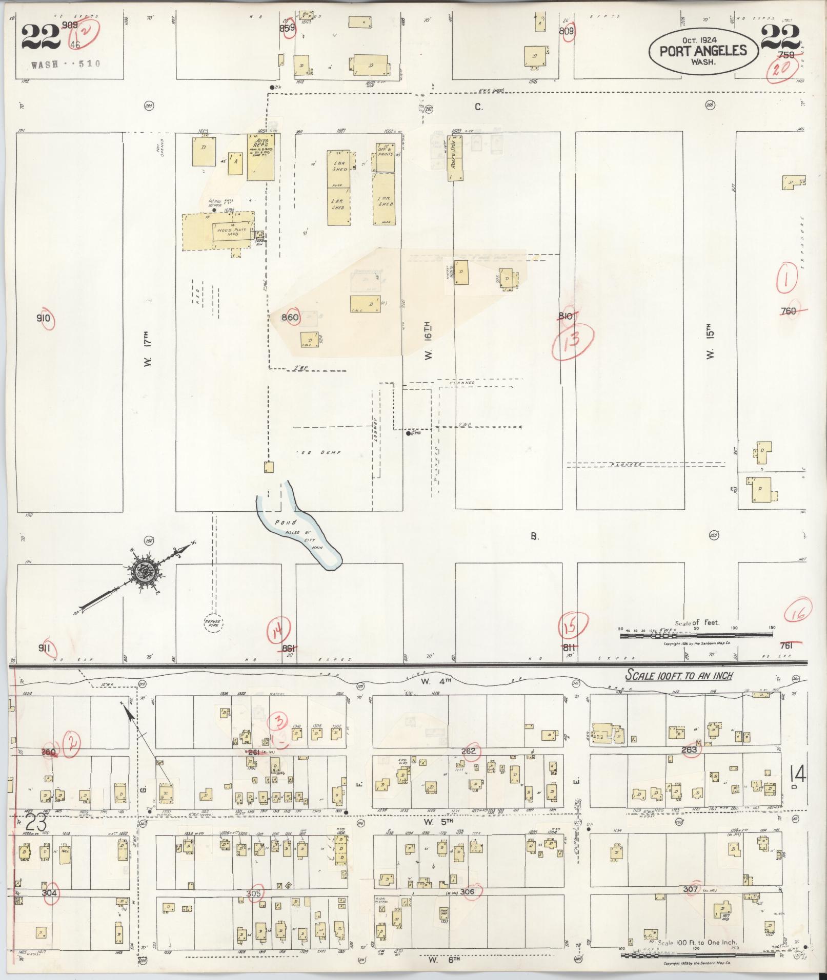 Sanborn Fire Insurance Map from Port Angeles, Clallam County, Washington (1949), Sheet #0022 - Historic Sanborn Fire Insurance Map Print, vintage old map wall art, antique decor, genealogy gift, Washington Washington map