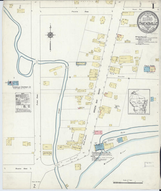 Sanborn Fire Insurance Map from Thiensville, Ozaukee County, Wisconsin (1913), Sheet #0001 - Complete Map Set gallery image, historic Sanborn map, vintage wall art, Wisconsin Wisconsin