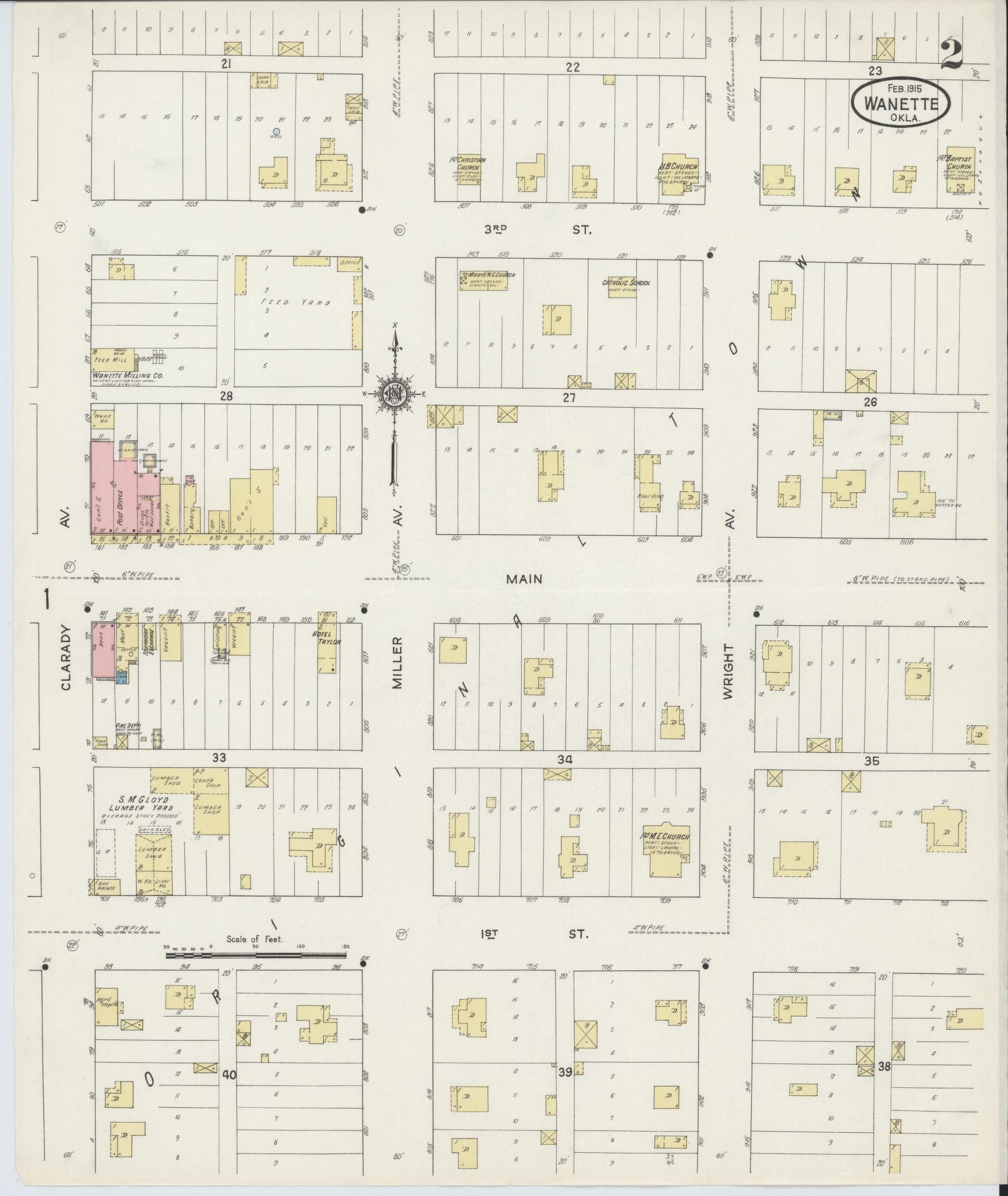 Sanborn Fire Insurance Map from Wanette, Pottawatomie County, Oklahoma (1915), Sheet #0002 - Historic Sanborn Fire Insurance Map Print, vintage old map wall art, antique decor, genealogy gift, Oklahoma Oklahoma map