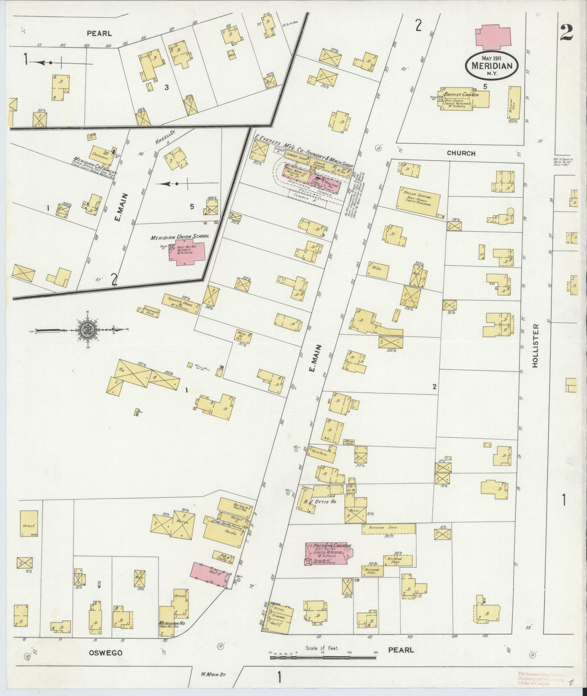 Sanborn Fire Insurance Map from Meridian, Cayuga County, New York (1911), Sheet #0002 - Complete Map Set gallery image, historic Sanborn map, vintage wall art, New York New York