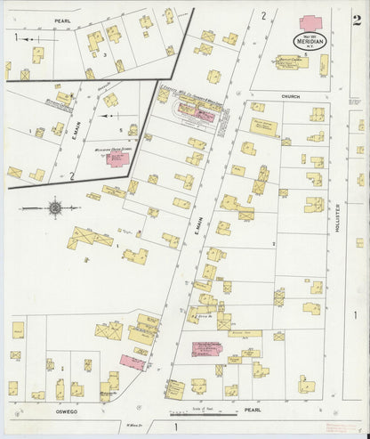 Sanborn Fire Insurance Map from Meridian, Cayuga County, New York (1911), Sheet #0002 - Complete Map Set gallery image, historic Sanborn map, vintage wall art, New York New York