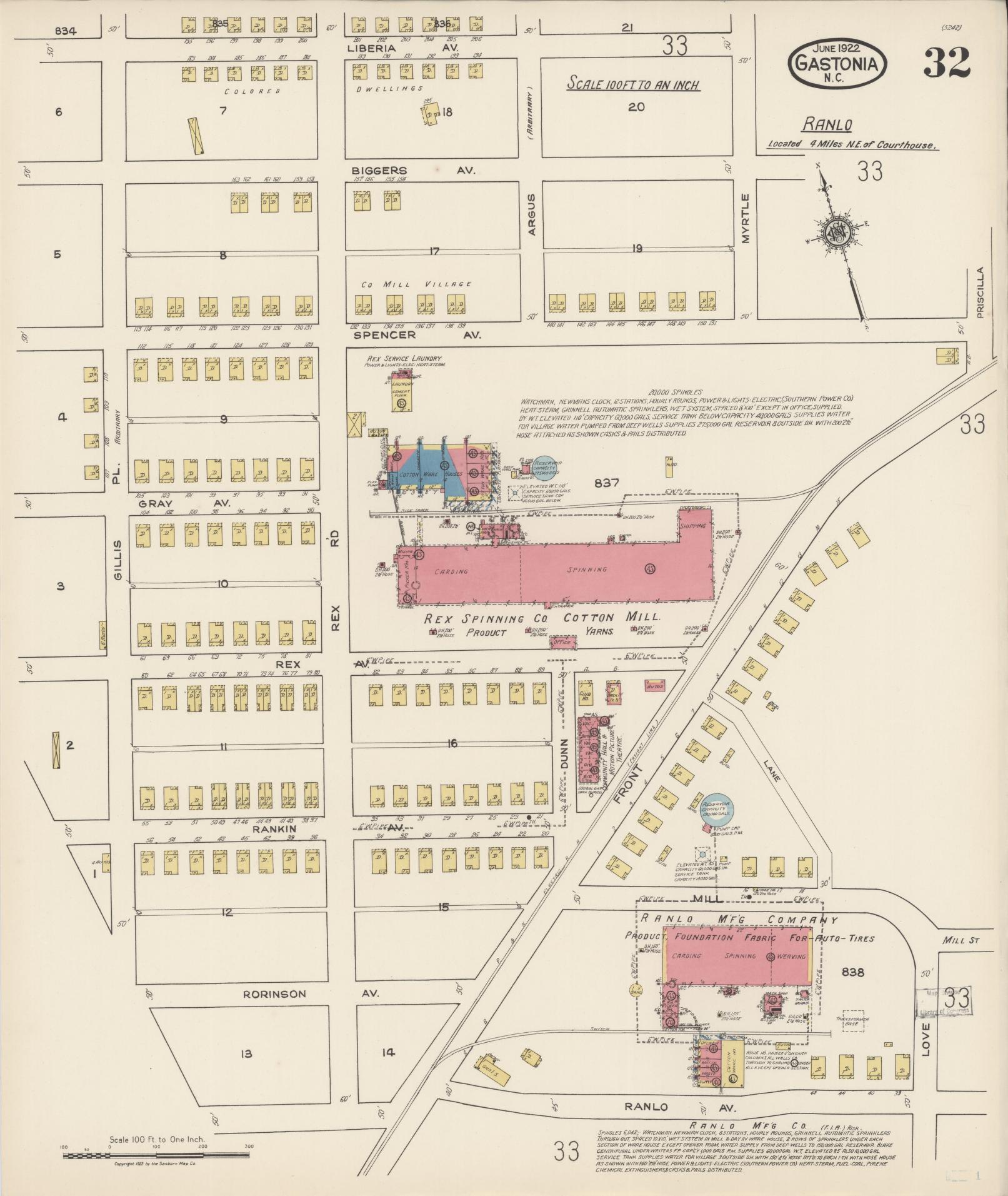 Sanborn Fire Insurance Map from Gastonia, Gaston County, North Carolina (1922), Sheet #0032 - Complete Map Set gallery image, historic Sanborn map, vintage wall art, North Carolina North Carolina