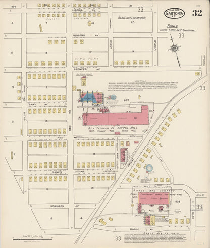 Sanborn Fire Insurance Map from Gastonia, Gaston County, North Carolina (1922), Sheet #0032 - Complete Map Set gallery image, historic Sanborn map, vintage wall art, North Carolina North Carolina