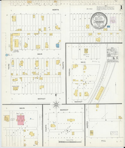Sanborn Fire Insurance Map from Carbondale, Osage County, Kansas (1905), Sheet #0001 - Complete Map Set gallery image, historic Sanborn map, vintage wall art, Kansas Kansas