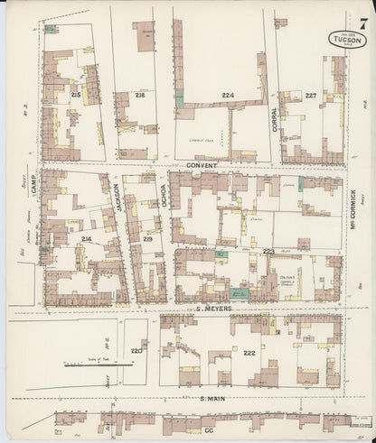 Sanborn Fire Insurance Map from Tucson, Pima County, Arizona (1889), Sheet #0007 - Complete Map Set gallery image, historic Sanborn map, vintage wall art, Arizona Arizona