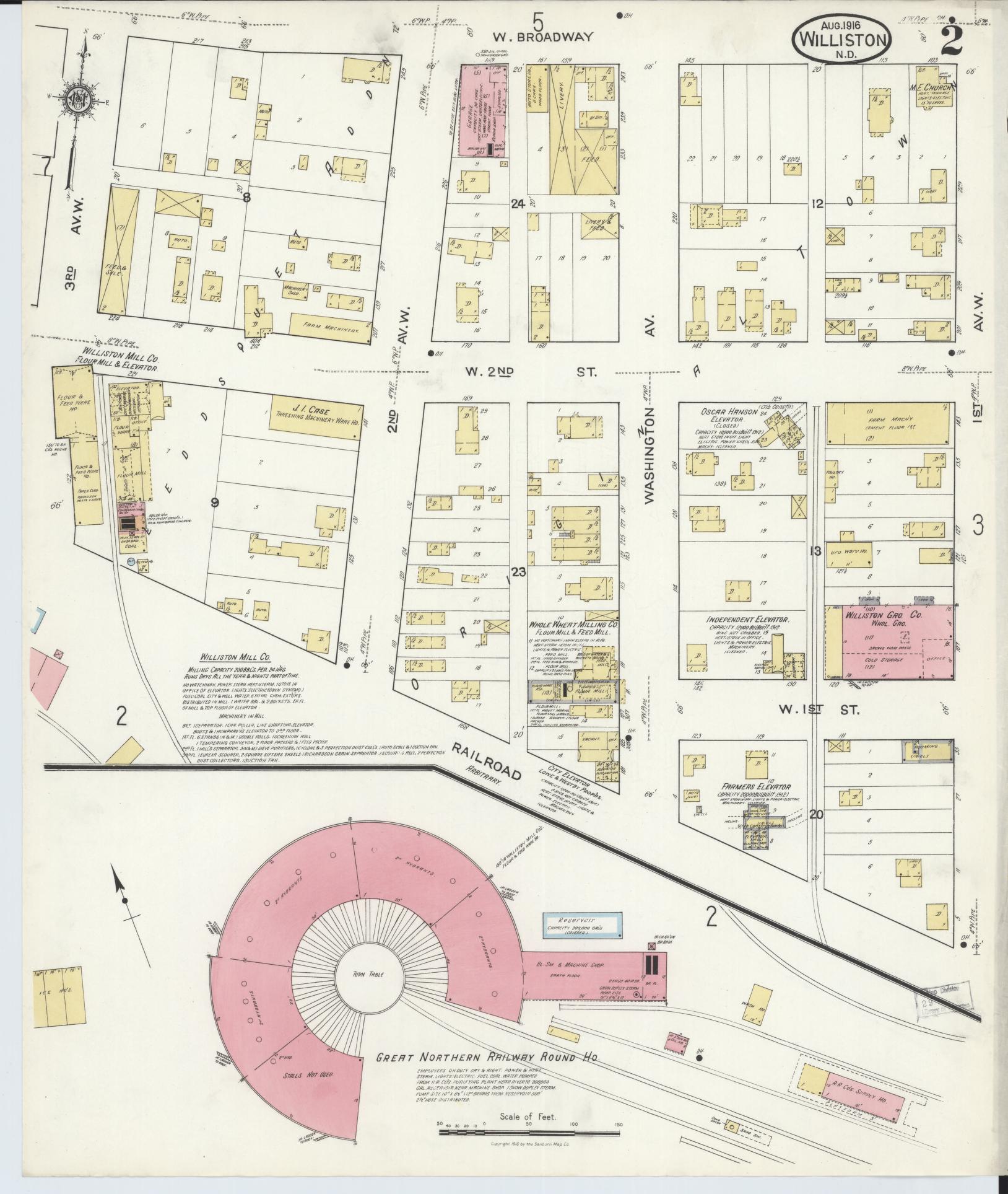 Sanborn Fire Insurance Map from Williston, Williams County, North Dakota (1916), Sheet #0002 - Complete Map Set gallery image, historic Sanborn map, vintage wall art, North Dakota North Dakota