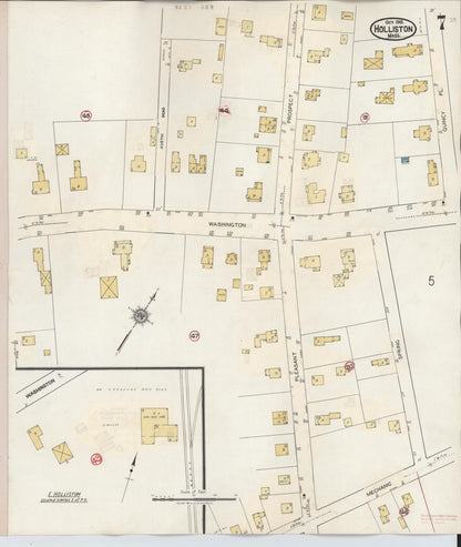 Sanborn Fire Insurance Map from Holliston, Middlesex County, Massachusetts (1942), Sheet #0007 - Historic Sanborn Fire Insurance Map Print, vintage old map wall art, antique decor, genealogy gift, Massachusetts Massachusetts map