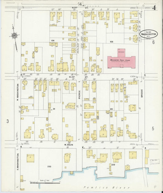 Sanborn Fire Insurance Map from Washington, Beaufort County, North Carolina (1911), Sheet #0004 - Historic Sanborn Fire Insurance Map Print, vintage old map wall art, antique decor, genealogy gift, North Carolina North Carolina map