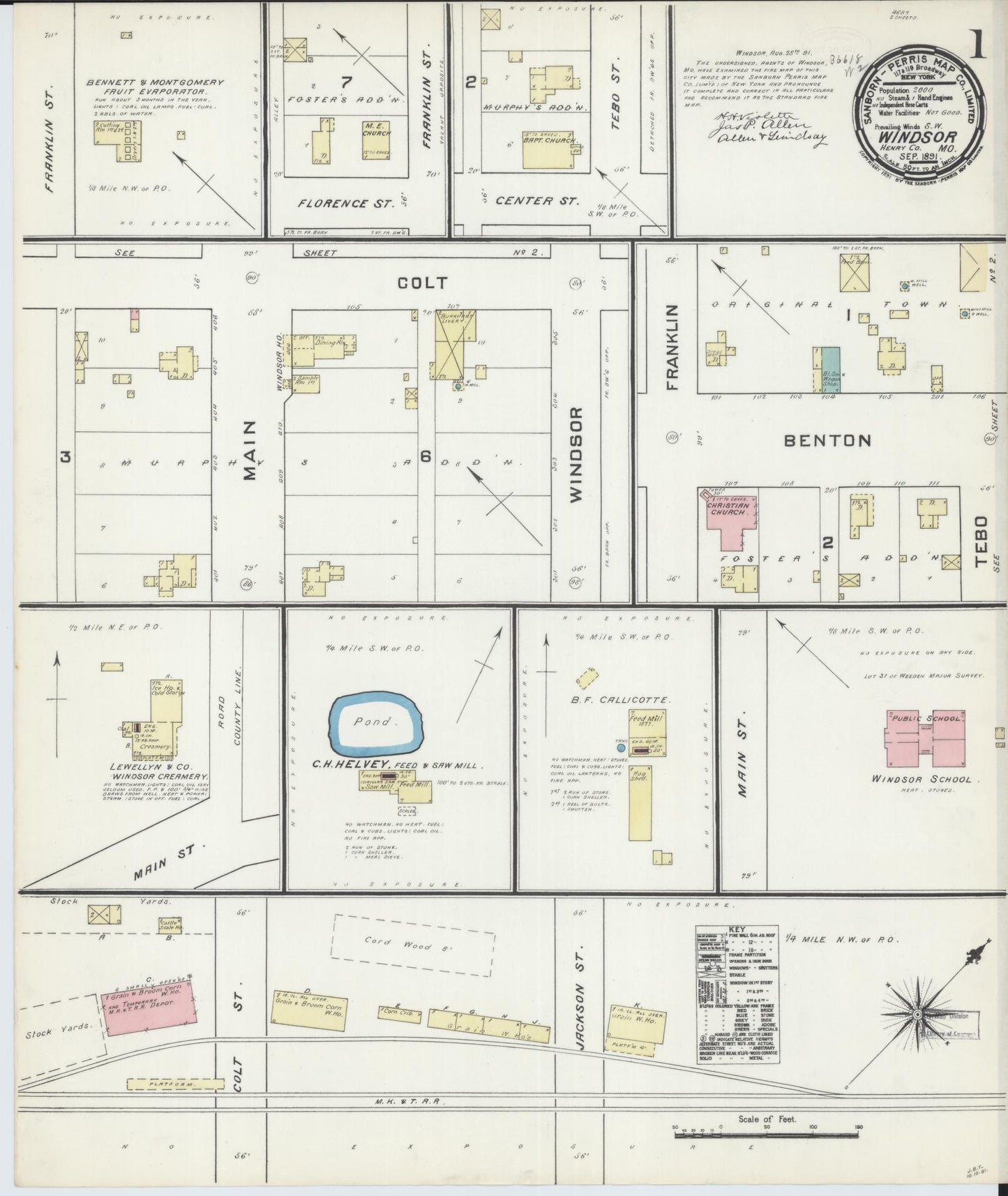 Sanborn Fire Insurance Map from Windsor, Henry County, Missouri (1891), Sheet #0001 - Complete Map Set gallery image, historic Sanborn map, vintage wall art, Missouri Missouri