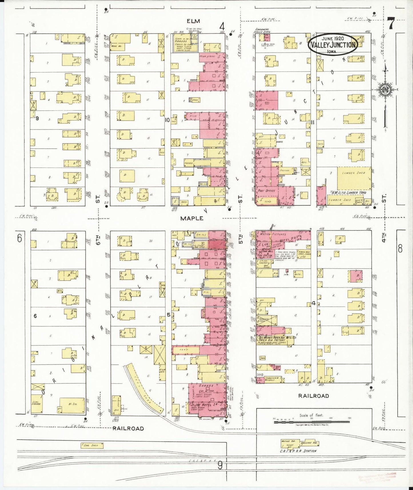 Sanborn Fire Insurance Map from Valley Junction, Polk County, Iowa (1920), Sheet #0007 - Historic Sanborn Fire Insurance Map Print, vintage old map wall art