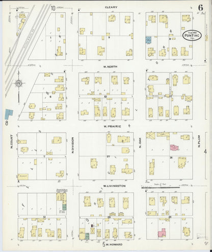 Sanborn Fire Insurance Map from Pontiac, Livingston County, Illinois (1910), Sheet #0006 - Complete Map Set gallery image, historic Sanborn map, vintage wall art, Illinois Illinois