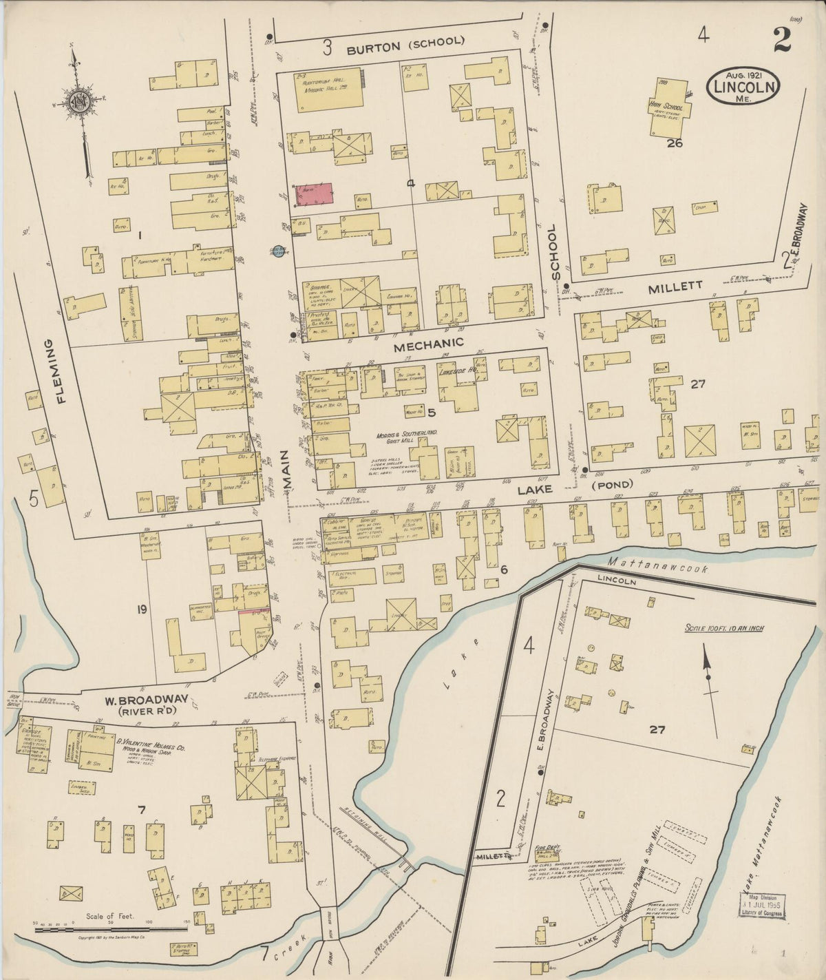 Sanborn Fire Insurance Map from Lincoln, Penobscot County, Maine (1921), Sheet #0002 - Complete Map Set gallery image, historic Sanborn map, vintage wall art, Maine Maine