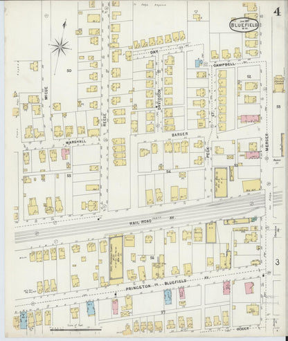 Sanborn Fire Insurance Map from Bluefield, Mercer County, West Virginia (1897), Sheet #0004 - Complete Map Set gallery image, historic Sanborn map, vintage wall art, West Virginia West Virginia