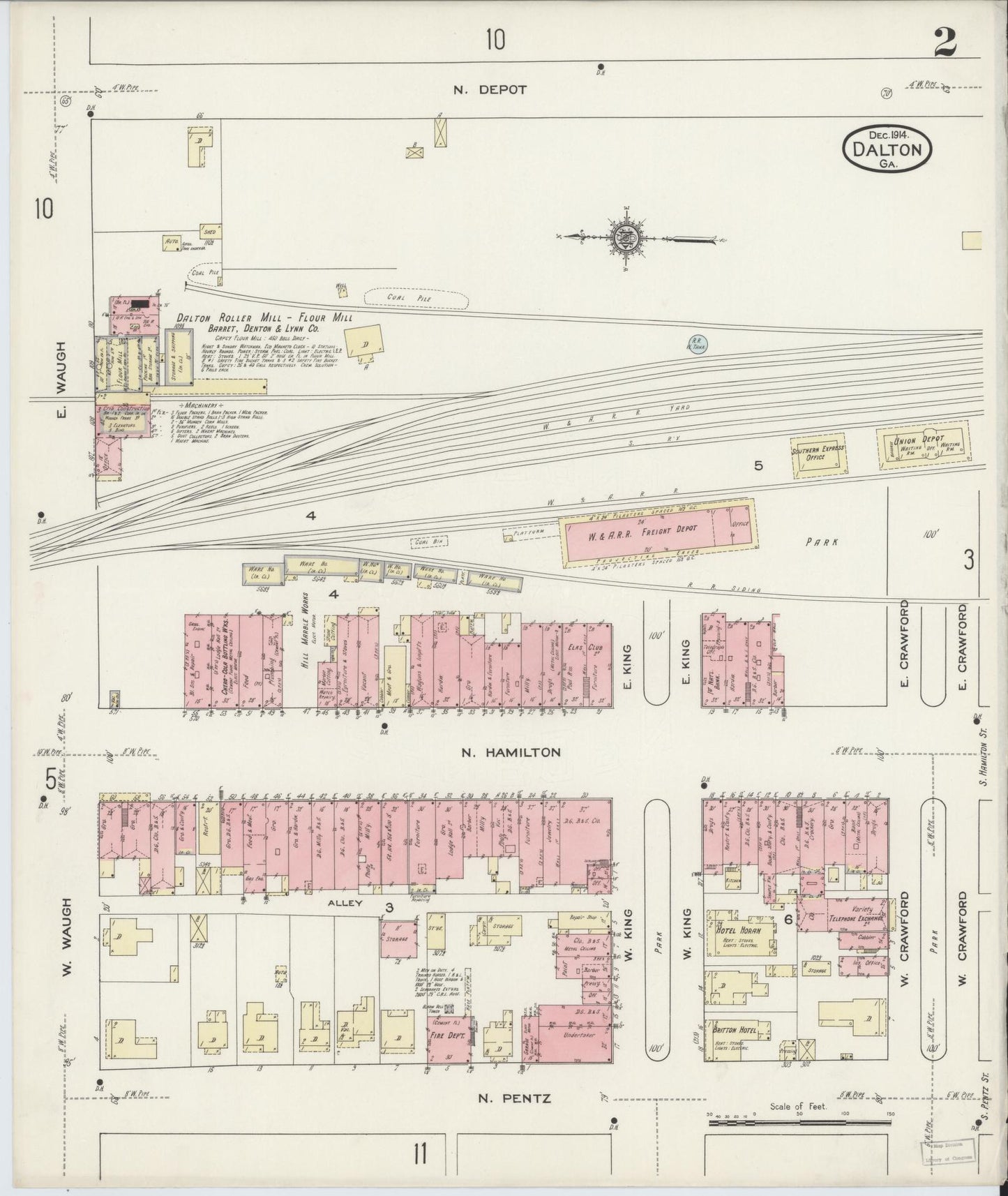 Sanborn Fire Insurance Map from Dalton, Whitfield County, Georgia (1914), Sheet #0002 - Complete Map Set gallery image, historic Sanborn map, vintage wall art, Georgia Georgia