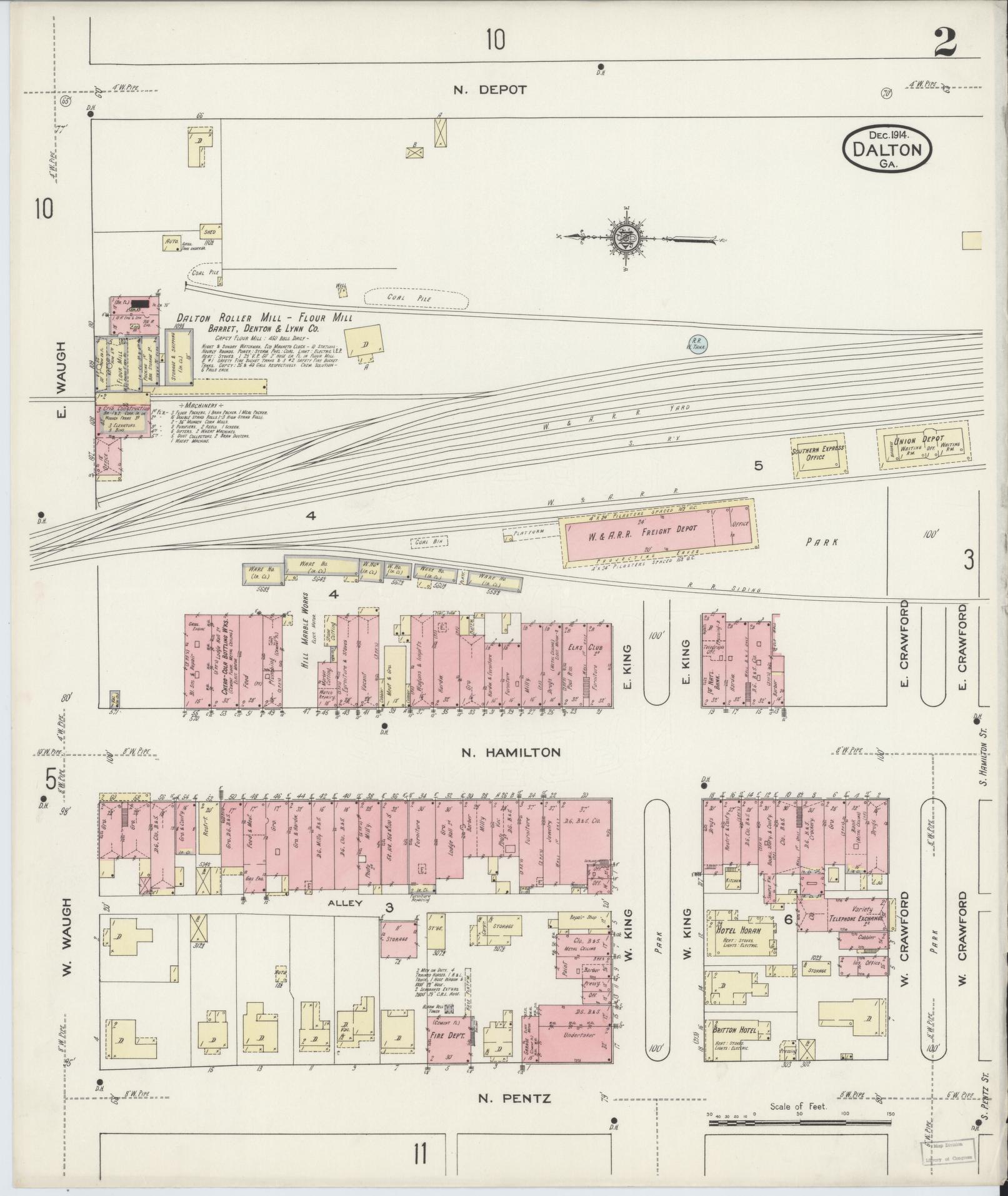 Sanborn Fire Insurance Map from Dalton, Whitfield County, Georgia (1914), Sheet #0002 - Complete Map Set gallery image, historic Sanborn map, vintage wall art, Georgia Georgia