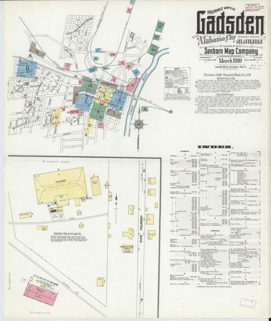 Sanborn Fire Insurance Map from Gadsden, Etowah County, Alabama (1910), Sheet #0001 - Complete Map Set gallery image, historic Sanborn map, vintage wall art, Alabama Alabama