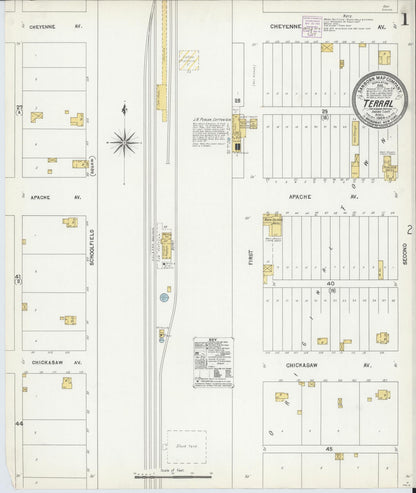 Sanborn Fire Insurance Map from Terral, Jefferson County, Oklahoma (1904), Sheet #0001 - Complete Map Set gallery image, historic Sanborn map, vintage wall art, Oklahoma Oklahoma