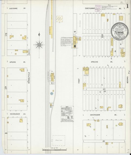 Sanborn Fire Insurance Map from Terral, Jefferson County, Oklahoma (1904), Sheet #0001 - Complete Map Set gallery image, historic Sanborn map, vintage wall art, Oklahoma Oklahoma