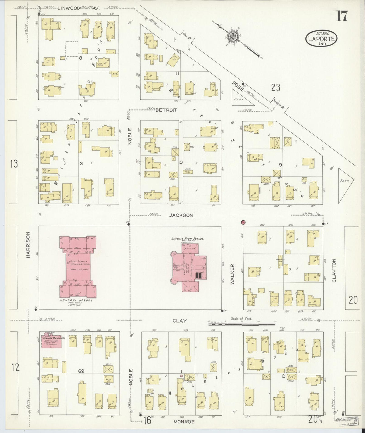 Sanborn Fire Insurance Map from La Porte, La Porte County, Indiana (1912), Sheet #0017 - Historic Sanborn Fire Insurance Map Print, vintage old map wall art, antique decor, genealogy gift, Indiana Indiana map