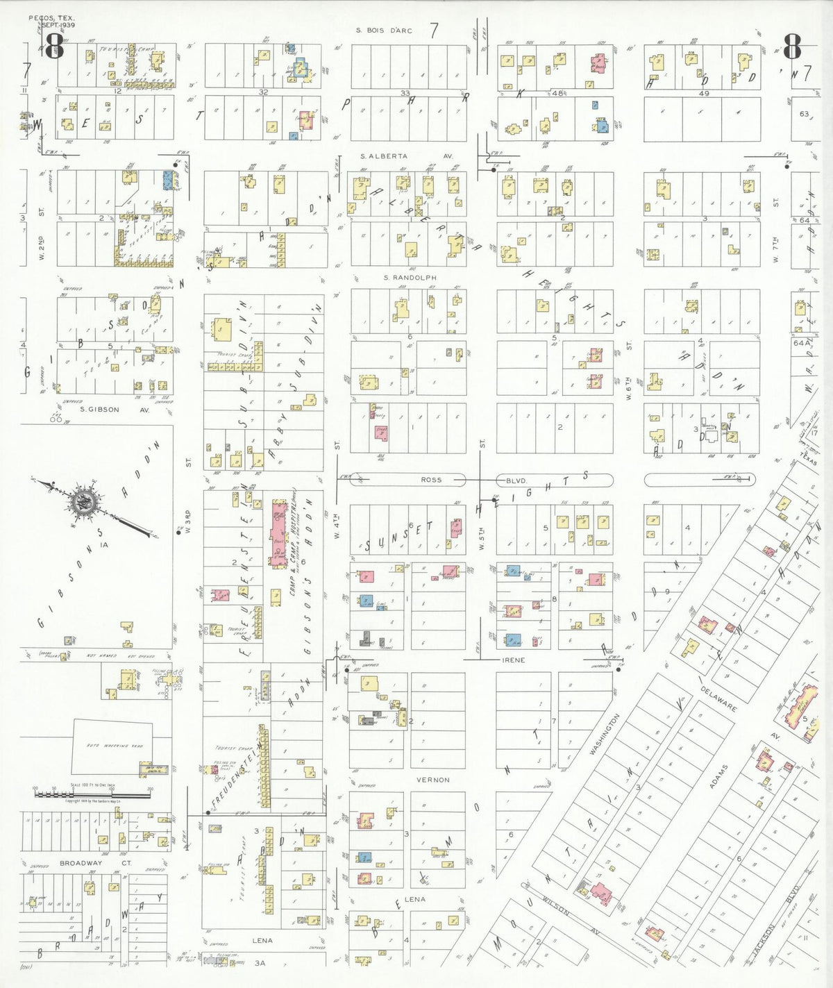 Sanborn Fire Insurance Map from Pecos, Reeves County, Texas (1939), Sheet #0008 - Historic Sanborn Fire Insurance Map Print, vintage old map wall art, antique decor, genealogy gift, Texas Texas map