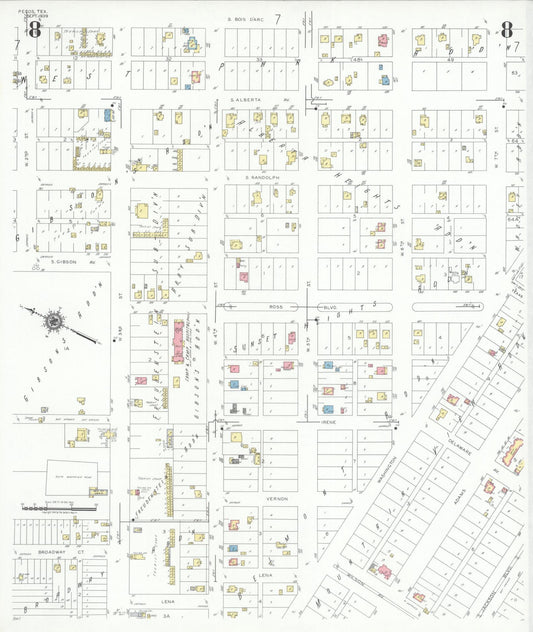 Sanborn Fire Insurance Map from Pecos, Reeves County, Texas (1939), Sheet #0008 - Historic Sanborn Fire Insurance Map Print, vintage old map wall art, antique decor, genealogy gift, Texas Texas map