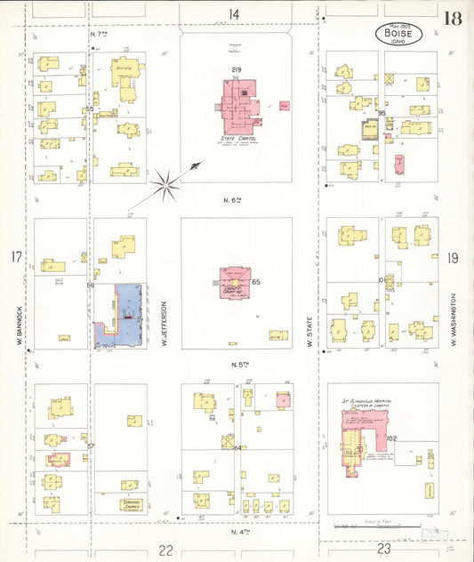 Sanborn Fire Insurance Map from Boise, Ada County, Idaho (1903), Sheet #0018 - Historic Sanborn Fire Insurance Map Print, vintage old map wall art, antique decor, genealogy gift, Idaho Idaho map