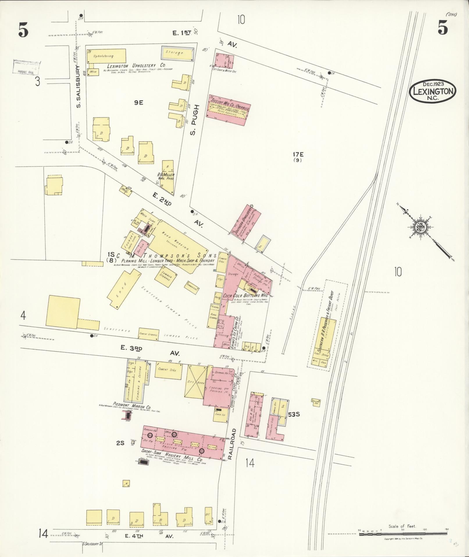 Sanborn Fire Insurance Map from Lexington, Davidson County, North Carolina (1923), Sheet #0005 - Complete Map Set gallery image, historic Sanborn map, vintage wall art, North Carolina North Carolina