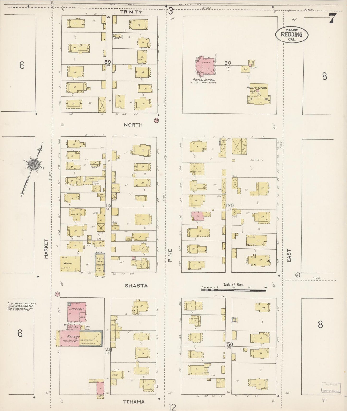 Sanborn Fire Insurance Map from Redding, Shasta County, California (1912), Sheet #0007 - Complete Map Set gallery image, historic Sanborn map, vintage wall art, California California