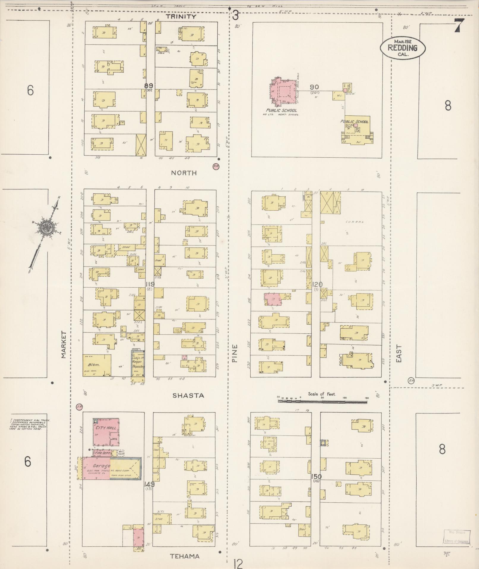Sanborn Fire Insurance Map from Redding, Shasta County, California (1912), Sheet #0007 - Complete Map Set gallery image, historic Sanborn map, vintage wall art, California California
