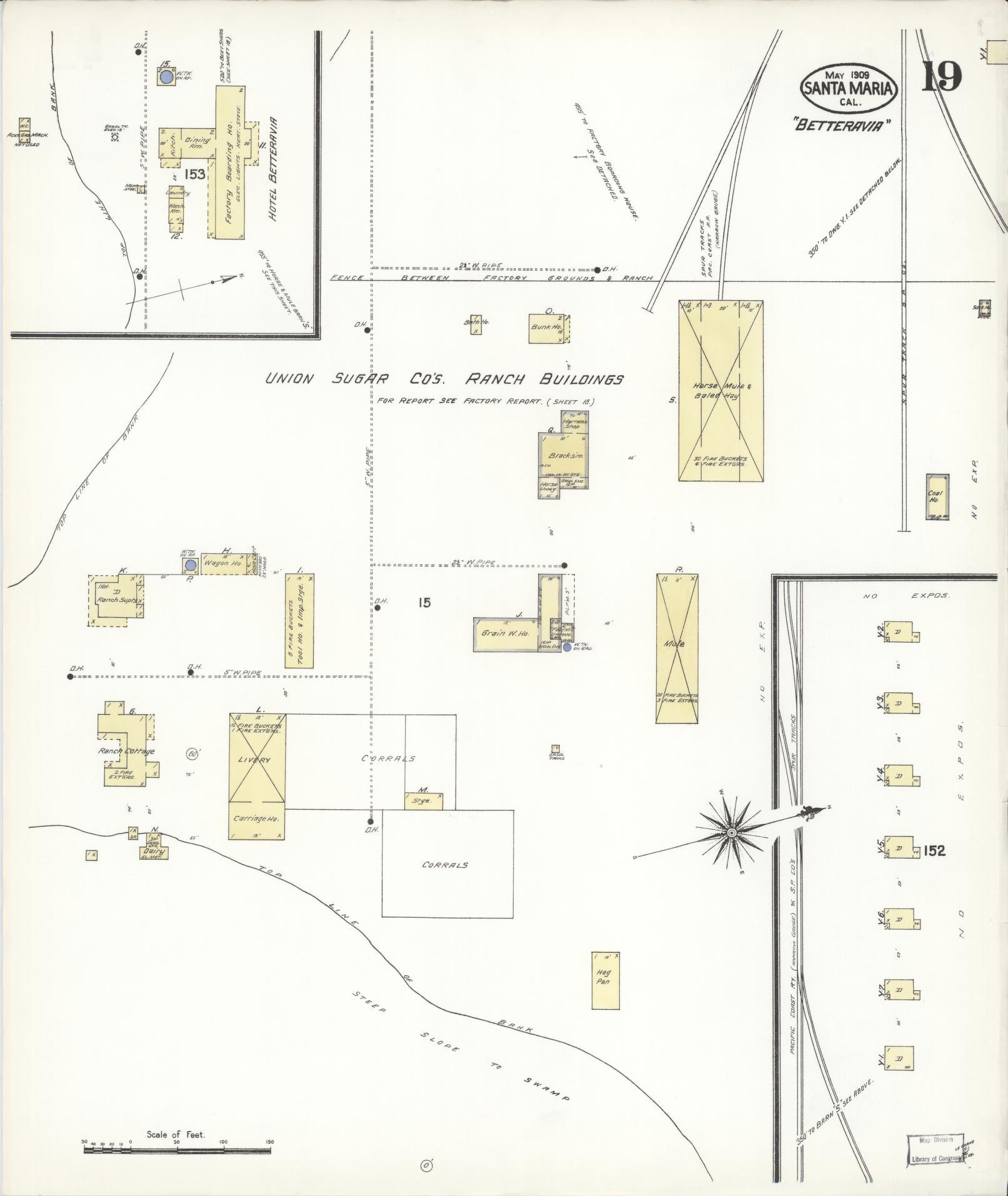 Sanborn Fire Insurance Map from Santa Maria, Santa Barbara County, California (1909), Sheet #0019 - Complete Map Set gallery image, historic Sanborn map, vintage wall art, California California