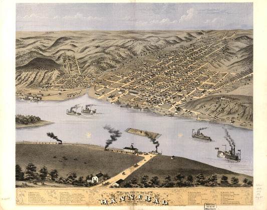 Bird's eye view of the city of Hannibal, Marion Co., Missouri 1869. (1869) – Historic Bird’s-Eye View Panorama Print