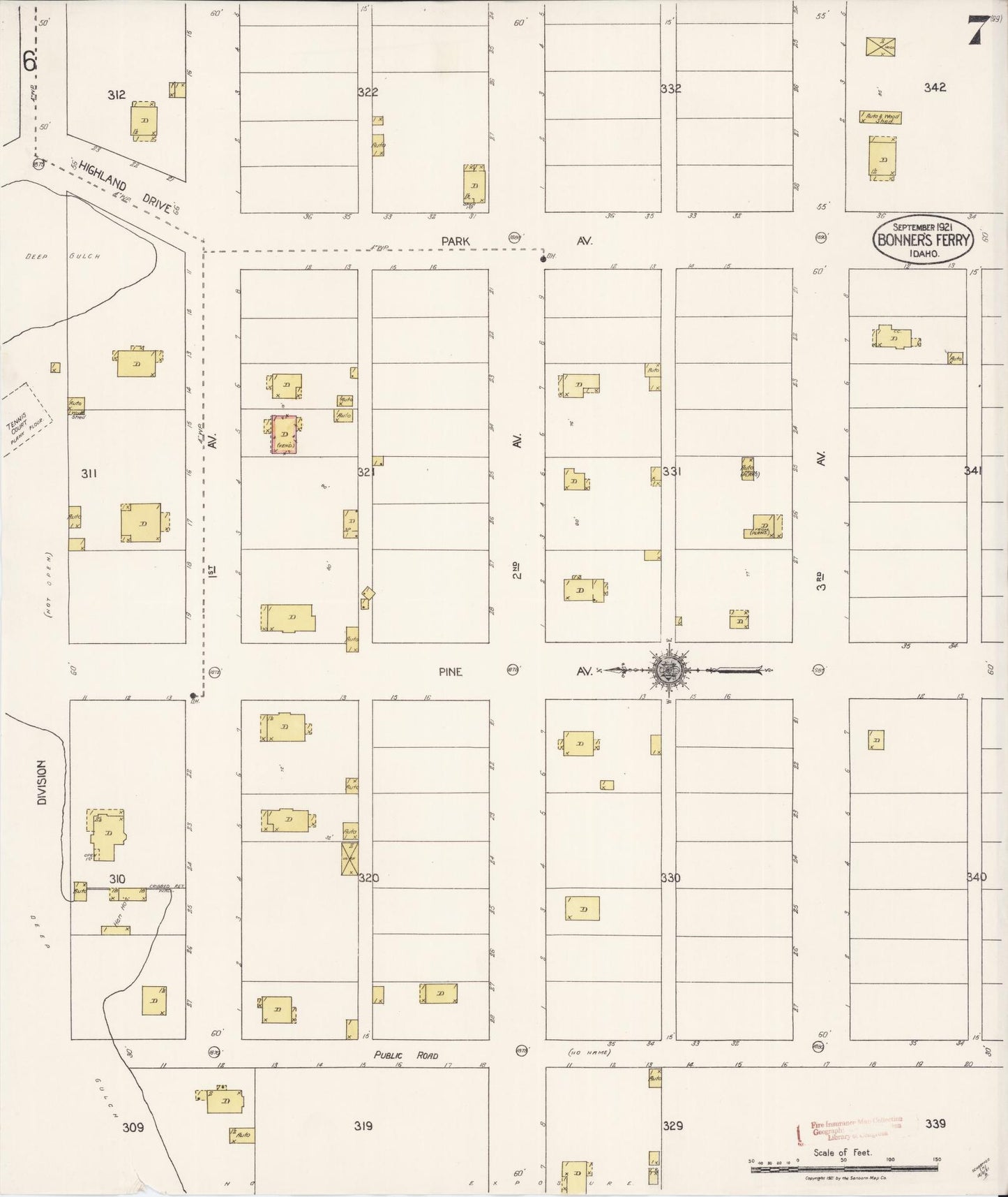 Sanborn Fire Insurance Map from Bonners Ferry, Boundary County, Idaho (1921), Sheet #0007 - Complete Map Set gallery image, historic Sanborn map, vintage wall art, Idaho Idaho
