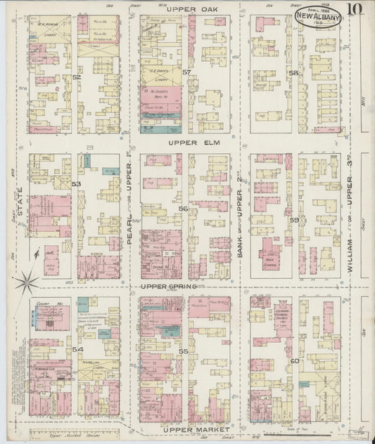 Sanborn Fire Insurance Map from New Albany, Floyd County, Indiana (1886), Sheet #0010 - Historic Sanborn Fire Insurance Map Print, vintage old map wall art, antique decor, genealogy gift, Indiana Indiana map