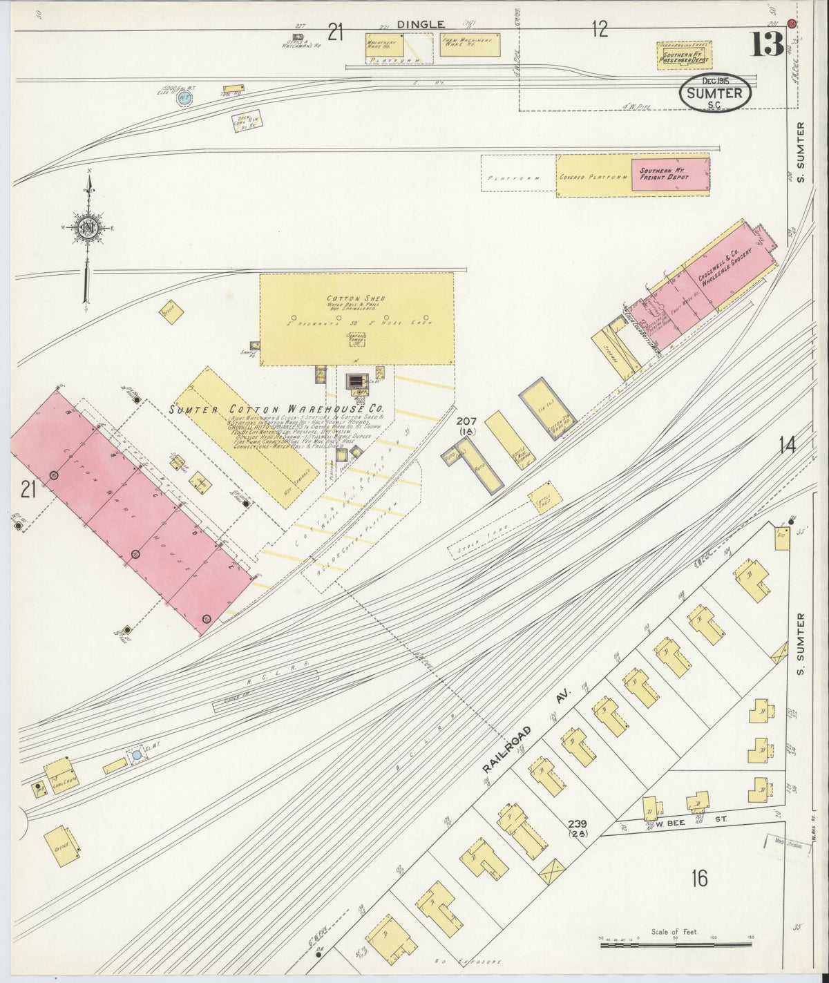 Sanborn Fire Insurance Map from Sumter, Sumter County, South Carolina (1915), Sheet #0013 - Complete Map Set gallery image, historic Sanborn map, vintage wall art, South Carolina South Carolina