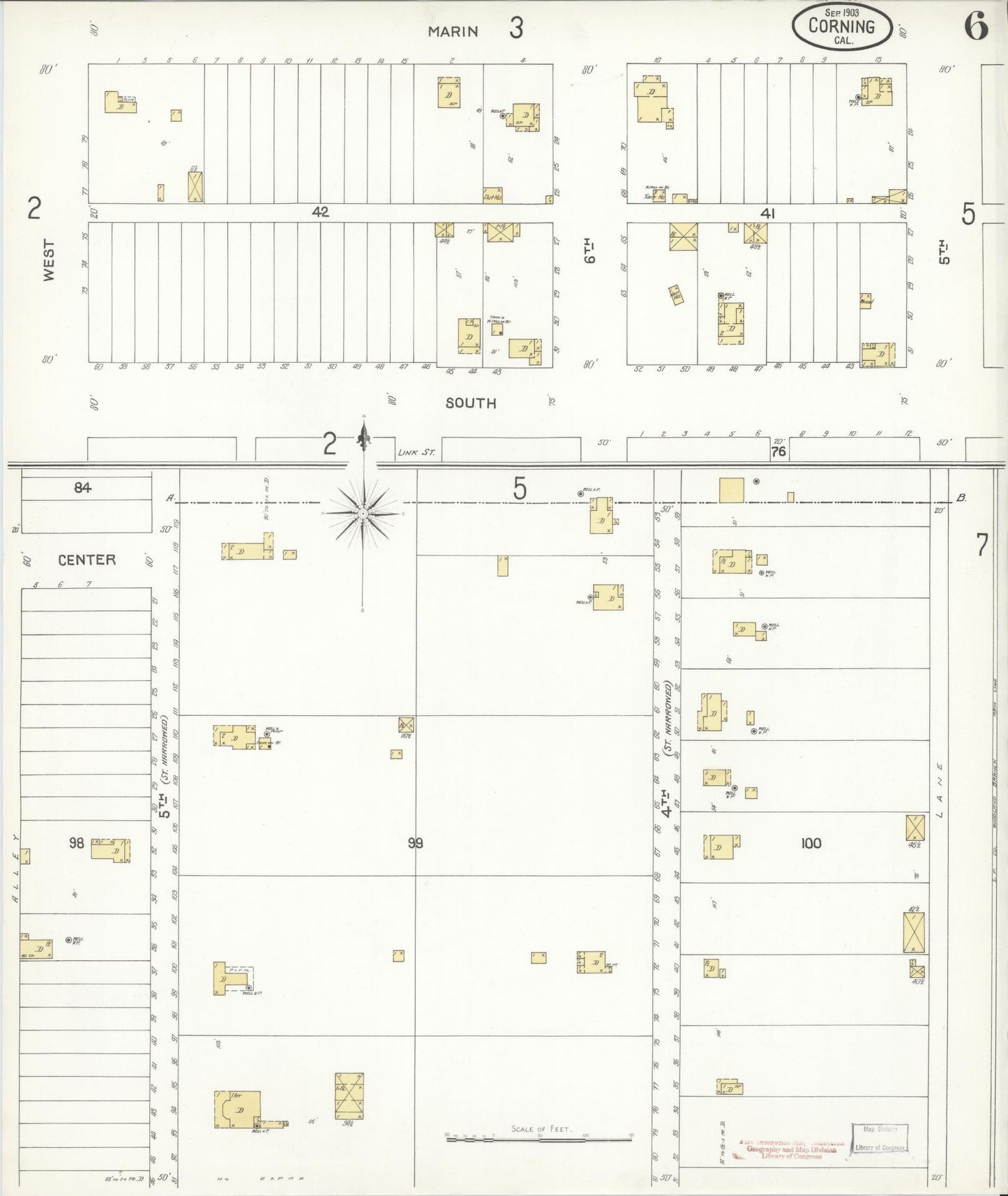 Sanborn Fire Insurance Map from Corning, Tehama County, California (1903), Sheet #0006 - Complete Map Set gallery image, historic Sanborn map, vintage wall art, California California