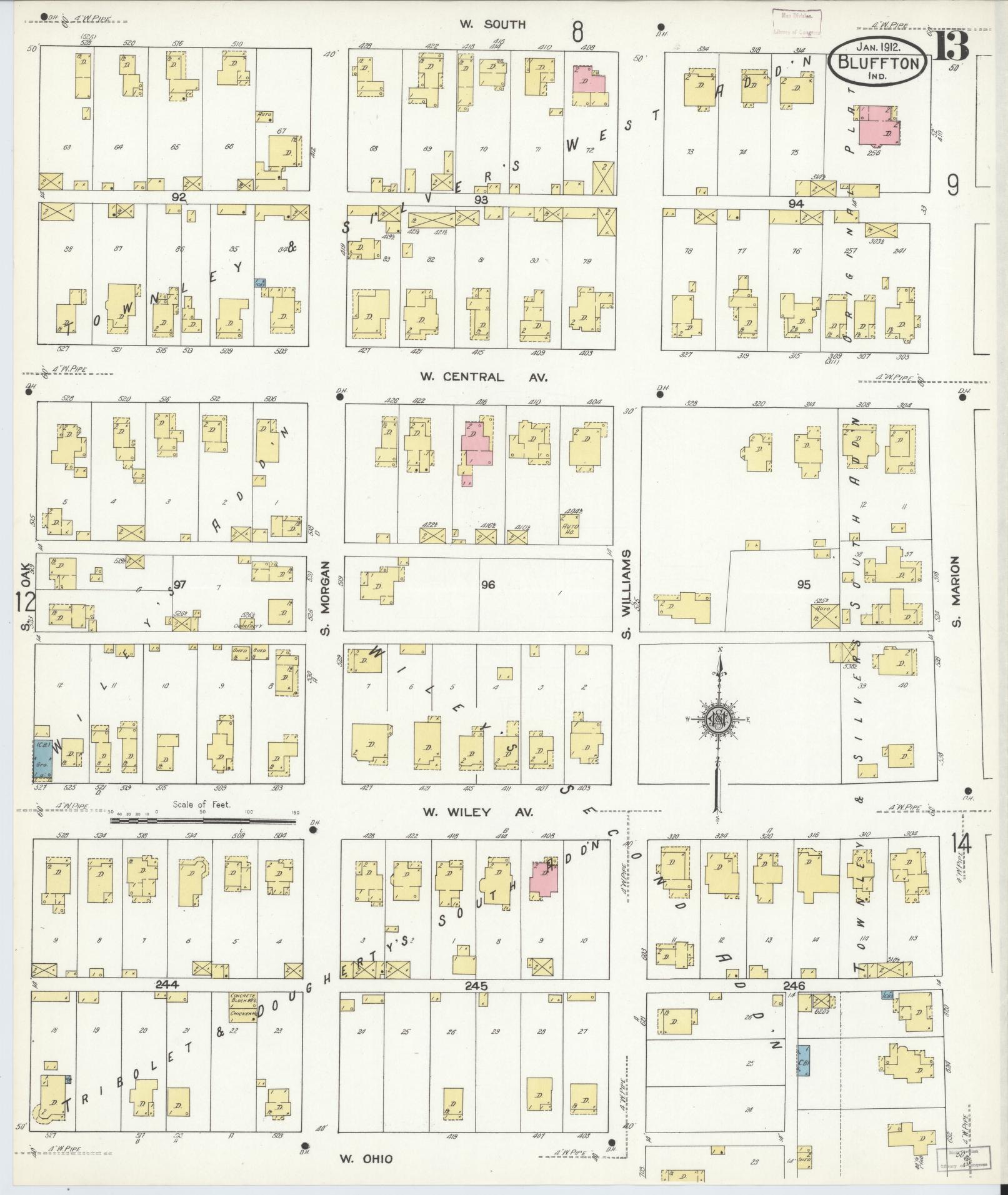 Sanborn Fire Insurance Map from Bluffton, Wells County, Indiana (1912), Sheet #0013 - Complete Map Set gallery image, historic Sanborn map, vintage wall art, Indiana Indiana