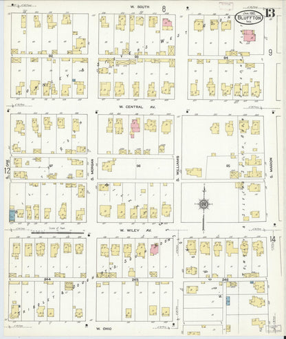 Sanborn Fire Insurance Map from Bluffton, Wells County, Indiana (1912), Sheet #0013 - Complete Map Set gallery image, historic Sanborn map, vintage wall art, Indiana Indiana