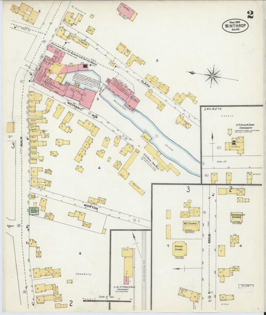 Sanborn Fire Insurance Map from Winthrop, Kennebec County, Maine (1903), Sheet #0002 - Historic Sanborn Fire Insurance Map Print, vintage old map wall art, antique decor, genealogy gift, Maine Maine map