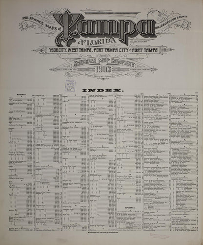 Sanborn Fire Insurance Map from Tampa, Hillsborough County, Florida (1903), Sheet #0001 - Historic Sanborn Fire Insurance Map Print, vintage old map wall art, antique decor, genealogy gift, Florida Florida map