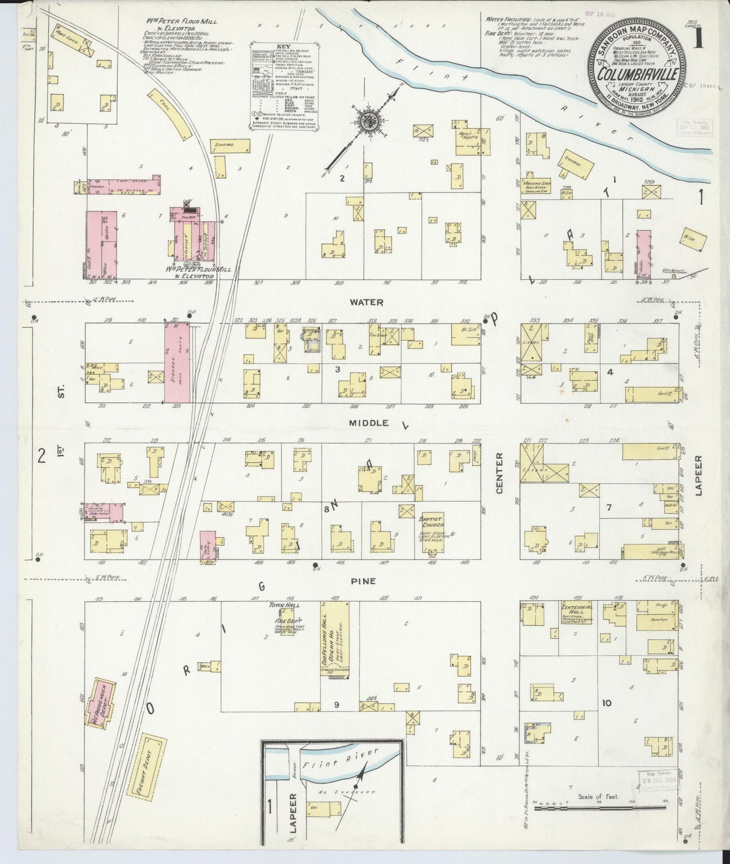 Sanborn Fire Insurance Map from Columbiaville, Lapeer County, Michigan (1910), Sheet #0001 - Historic Sanborn Fire Insurance Map Print, vintage old map wall art, antique decor, genealogy gift, Michigan Michigan map