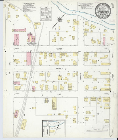 Sanborn Fire Insurance Map from Columbiaville, Lapeer County, Michigan (1910), Sheet #0001 - Historic Sanborn Fire Insurance Map Print, vintage old map wall art, antique decor, genealogy gift, Michigan Michigan map