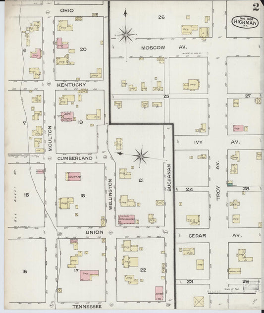 Sanborn Fire Insurance Map from Hickman, Fulton County, Kentucky (1886), Sheet #0002 - Historic Sanborn Fire Insurance Map Print, vintage old map wall art, antique decor, genealogy gift, Kentucky Kentucky map