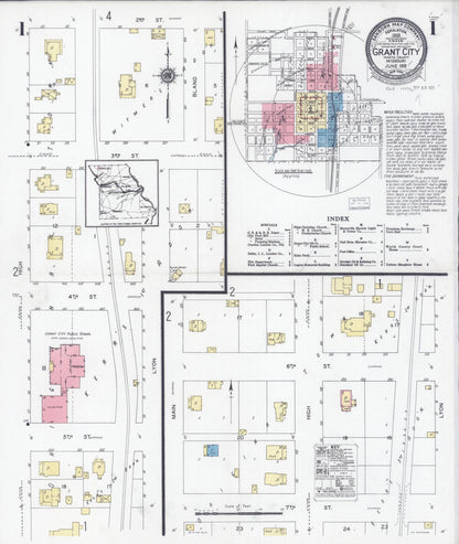 Sanborn Fire Insurance Map from Grant City, Worth County, Missouri (1928), Sheet #0001 - Historic Sanborn Fire Insurance Map Print, vintage old map wall art, antique decor, genealogy gift, Missouri Missouri map