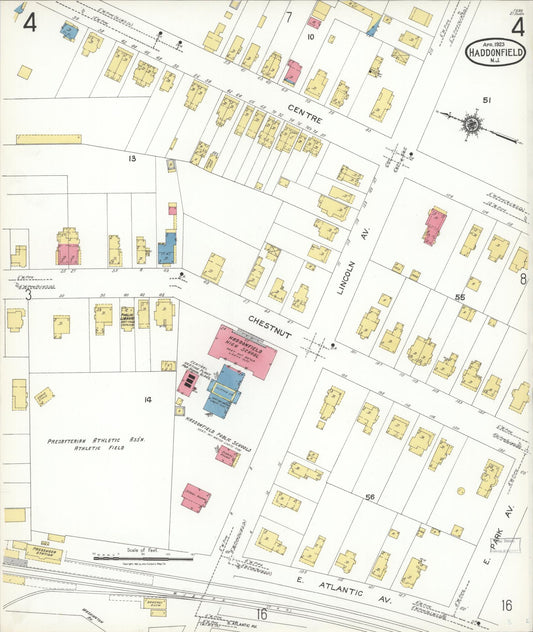 Sanborn Fire Insurance Map from Haddonfield, Camden County, New Jersey (1923), Sheet #0004 - Historic Sanborn Fire Insurance Map Print, vintage old map wall art, antique decor, genealogy gift, New Jersey New Jersey map