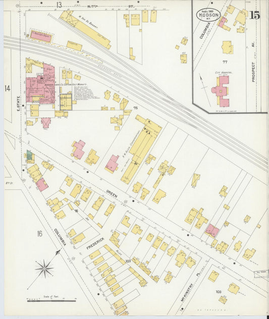Sanborn Fire Insurance Map from Hudson, Columbia County, New York (1903), Sheet #0015 - Historic Sanborn Fire Insurance Map Print, vintage old map wall art, antique decor, genealogy gift, New York New York map