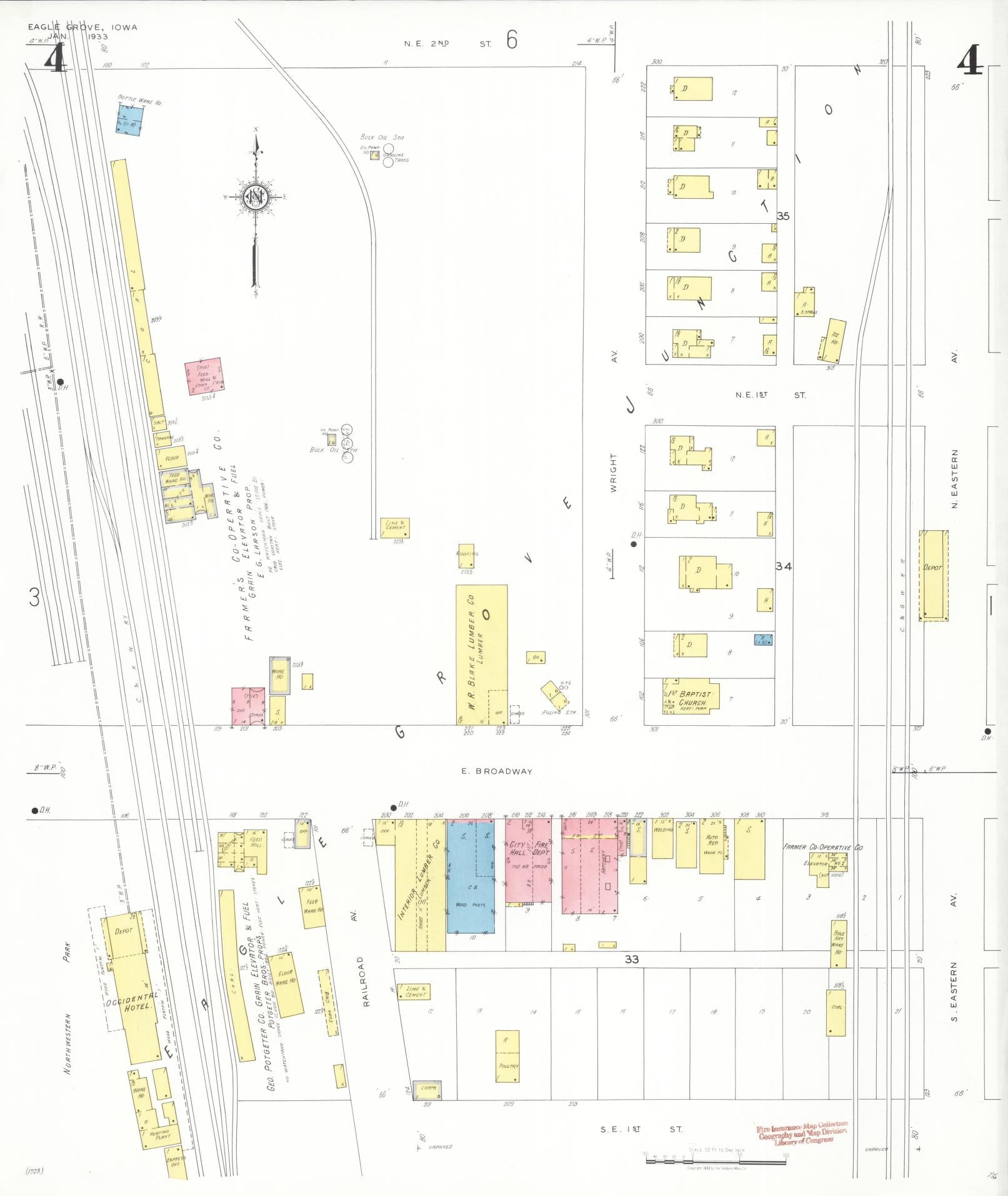 Sanborn Fire Insurance Map from Eagle Grove, Wright County, Iowa (1933), Sheet #0004 - Historic Sanborn Fire Insurance Map Print, vintage old map wall art