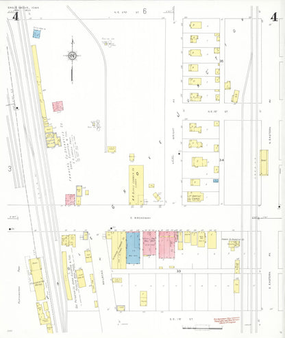 Sanborn Fire Insurance Map from Eagle Grove, Wright County, Iowa (1933), Sheet #0004 - Historic Sanborn Fire Insurance Map Print, vintage old map wall art