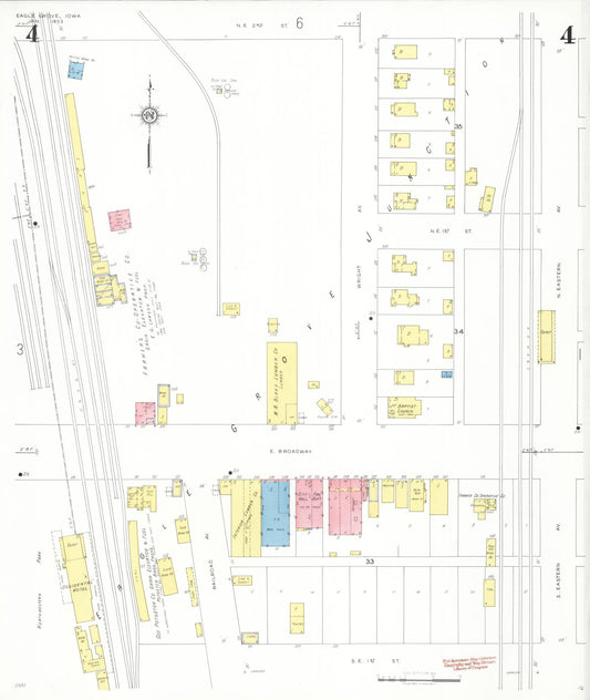Sanborn Fire Insurance Map from Eagle Grove, Wright County, Iowa (1933), Sheet #0004 - Historic Sanborn Fire Insurance Map Print, vintage old map wall art